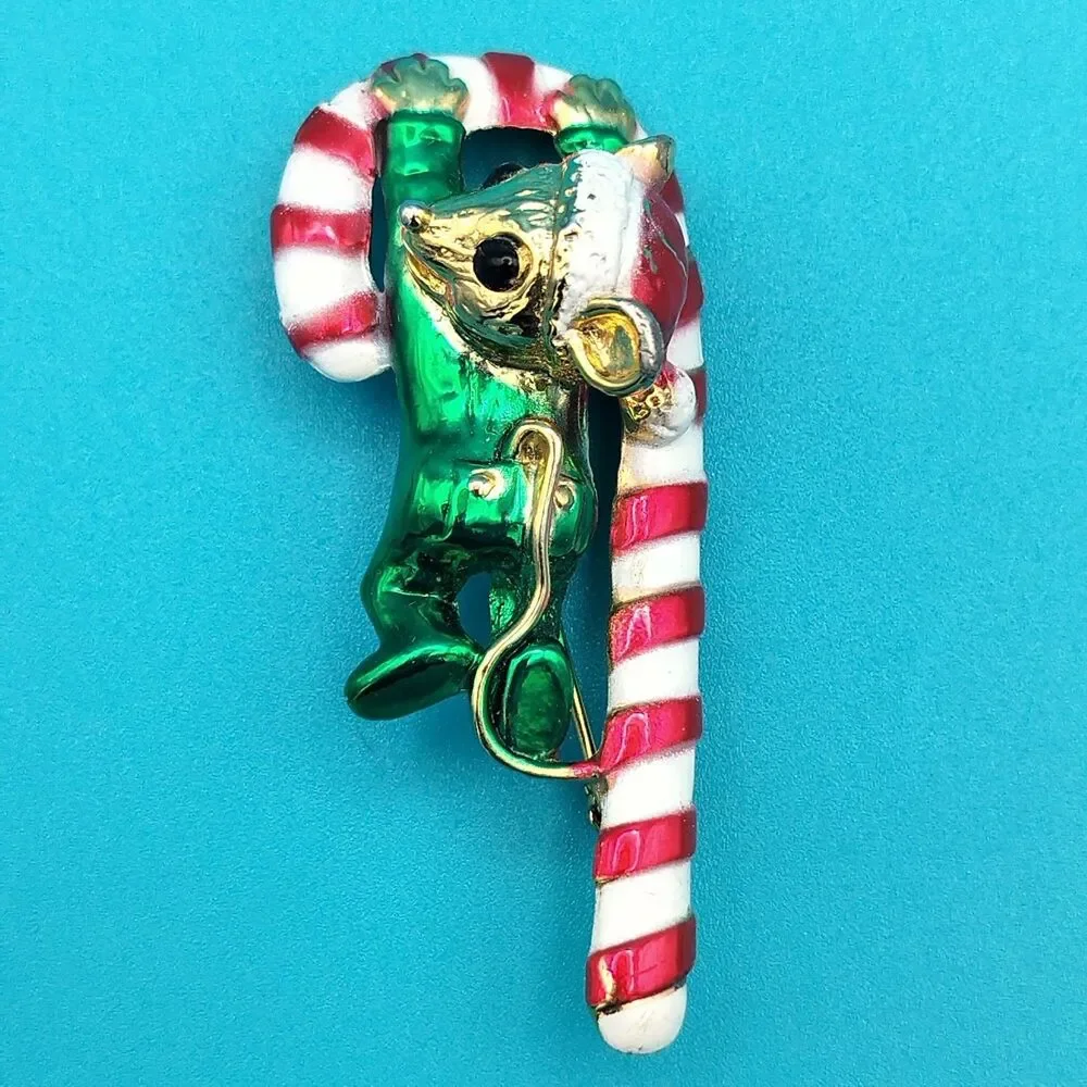 Mouse Elf Candy Cane Brooch 2.5